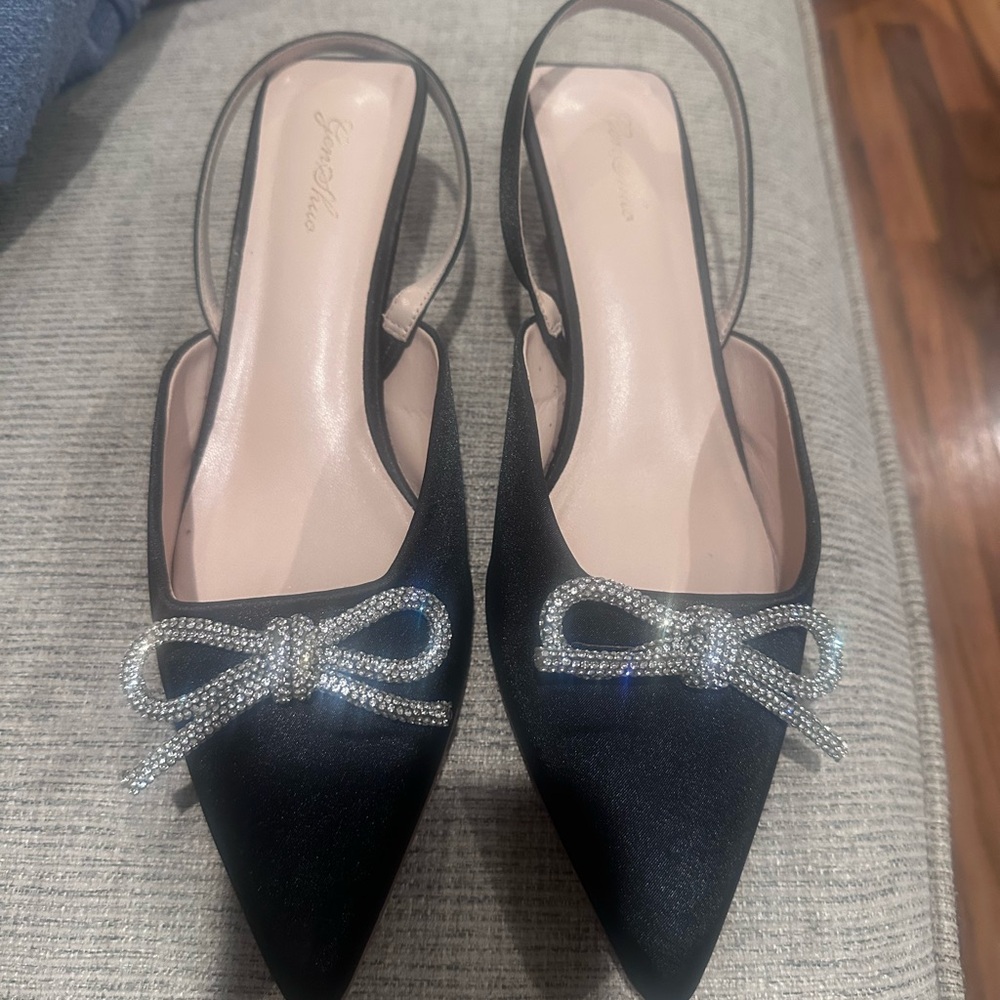 Black Heels with Silver Bow